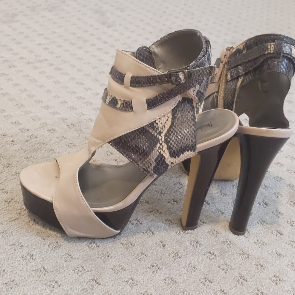 Vegan snake skin and leather platform heels